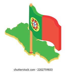 Portugal symbol icon isometric vector. National portugal flag on country map. State symbol, country territory