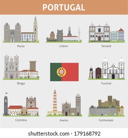 Portugal. Symbols of cities. Vector set