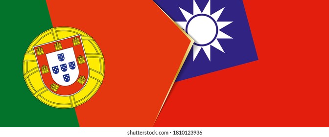 Die Flaggen Portugals und Taiwans, zwei Vektorflaggen Symbol für Beziehung oder Konfrontation.