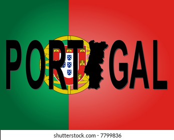 Portugal text with map on flag illustration
