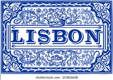 Portugal Tile Lisbon Pattern Spanish Azulejos Lisboa Vector Blue Ceramic Collection Ceramic Blue Vector Lisboa Azulejo Spanish Pattern Lisbon Tile Portugal Illustration Background Vector