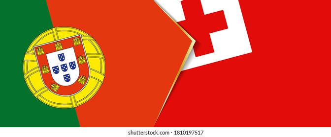 Portugal und Tonga Flaggen, zwei Vektorfahnen Symbol für Beziehung oder Konfrontation.
