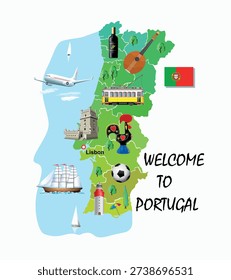 Portugal tourist map. Portugal landmarks. Vector art illustration
