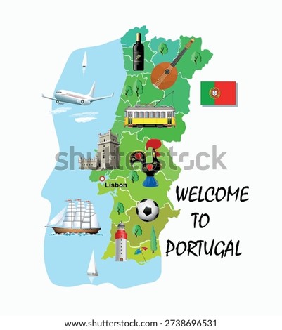 Portugal tourist map. Portugal landmarks. Vector art illustration
