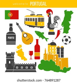Portugal traditional objects collection on white.
