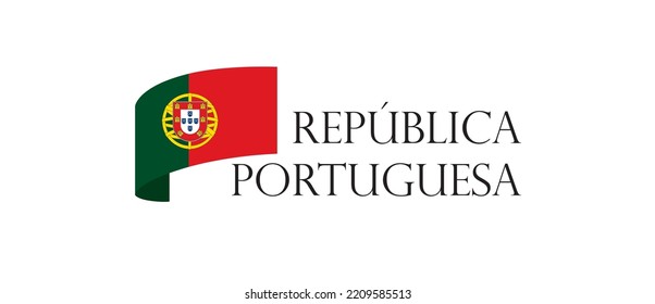 Portugal travel banner. Lettering  Republic portuguese with nacional flag. Vector illustrationover white background