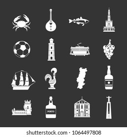Portugal travel icons set vector white isolated on grey background 