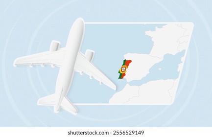 Portugal Travel Illustration with Plane and National Flag. Ideal for travel agencies, promotional materials, or geographic content related to Portugal.