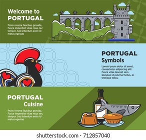 Portugal travel tourism symbols banners of Portuguese vector tourist landmarks attractions