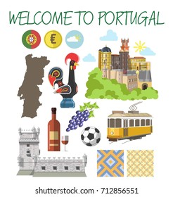 Portugal travel tourism welcome poster template vector Lisbon Porto tourist landmarks attractions