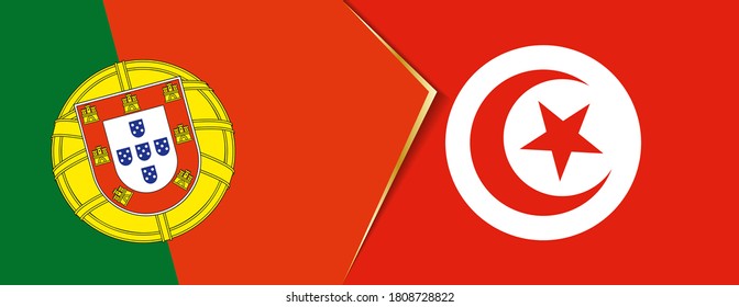 Portugal and Tunisia flags, two vector flags symbol of relationship or confrontation.