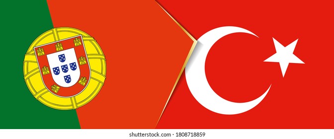 Banderas de Portugal y Turquía, dos banderas vectoriales símbolo de relación o enfrentamiento.