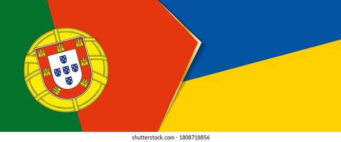 Banderas de Portugal y Ucrania, dos banderas vectoriales símbolo de relación o enfrentamiento.