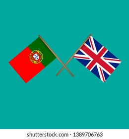Portugal and United Kingdom crossed flags.Language learning or travel concept 