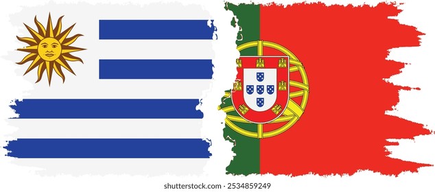 Conexión de banderas grunge de Portugal y Uruguay, Vector