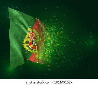 Portugal, indicador vectorial 3d sobre fondo verde con polígonos y números de datos