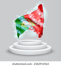 Portugal, vector 3d flag on the podium surrounded by a whirlwind of magical radiance