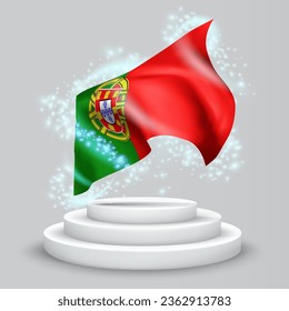 Portugal, vector 3d flag on the podium surrounded by a whirlwind of magical radiance