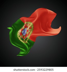 Portugal, vector 3d flag with waves on a black background