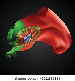 Portugal, bandera 3d del Vector con las olas en un fondo negro