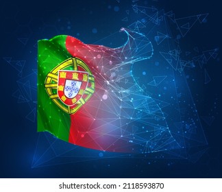 Portugal, vector flag, virtual abstract 3D object from triangular polygons on a blue background