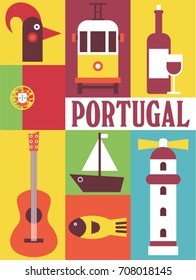 Portugal vector flat illustration icon set travel background