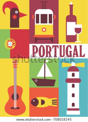 Portugal vector flat illustration icon set travel background