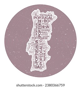 Portugal Vector Image. Country round logo design. Portugal poster in circular arcs and word cloud style. Stylish vector illustration.