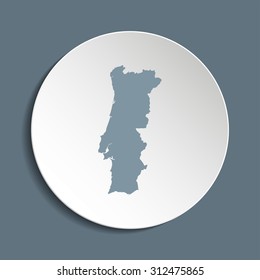 Portugal vector map on a paper circle. Cut out from white paper icon map of Portugal. Vector icon map of Portugal on dark background. Paper cut style country map. 