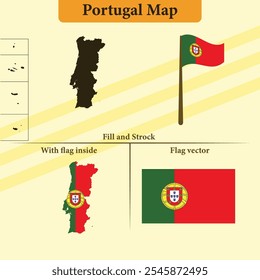 Portugal vector map with regions black silhouette flag overlay and standalone flag ideal for educational materials infographics and design projects showcasing Azerbaijan geography and identity