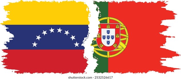 Portugal and Venezuela grunge flags connection, vector