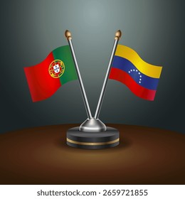 Portugal and Venezuela table flags relation  with gradient backgrund. Vector Illustration
