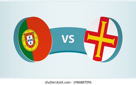 Portugal gegen Guernsey, Teamsportwettbewerbkonzept. Länderflagge.