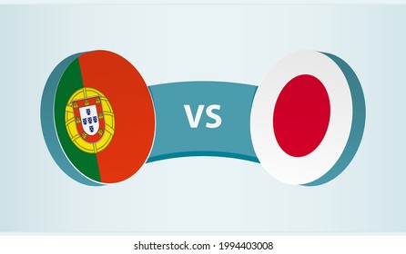 Portugal versus Japan, team sports competition concept. Round flag of countries.