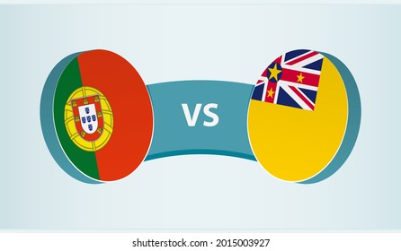 Portugal versus Niue, team sports competition concept. Round flag of countries.