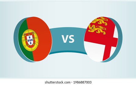 Portugal versus Sark, team sports competition concept. Round flag of countries.