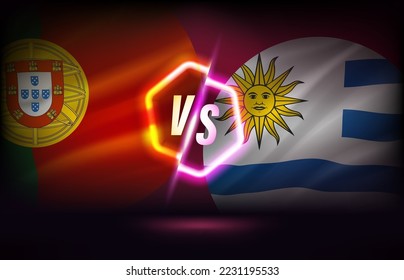 Portugal versus Uruguay game template. 3d vector illustration with neon effect - Shutterstock ID 2231195533