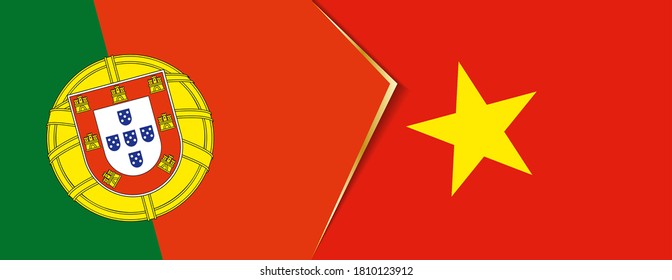 Banderas de Portugal y Vietnam, dos banderas vectoriales símbolo de relación o enfrentamiento.
