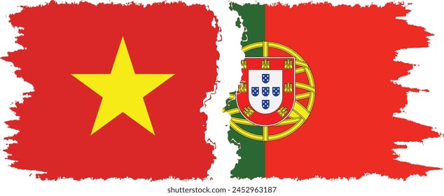 Portugal and Vietnam grunge flags connection, vector