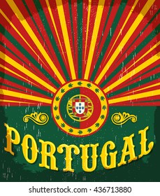 Portugal vintage old poster with Portuguese flag colors - vector design, Portugal holiday decoration