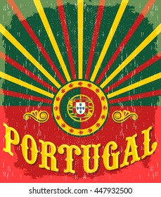 Portugal vintage old poster with Portuguese flag colors - vector design, Portugal holiday decoration