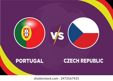 Portugal Vs Czech Republic Football match thumbnail. Rival flags of both teams with football shape. Isolate with purple color and Football silhouette.Editable EPS file.POR VS CZE football match.