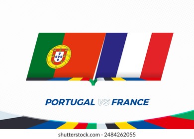 Portugal vs France in Football Competition, Quarter-finals. Versus icon on Football background. Sport vector icon.