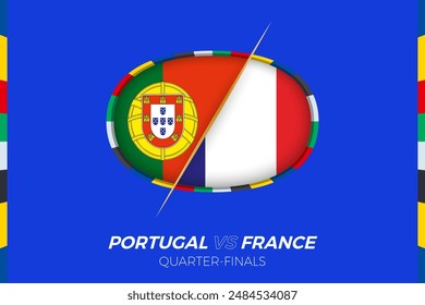 Icono del partido de fútbol Portugal vs Francia, versus el ícono en octavos de final. Icono de Vector.