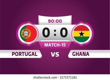 Portugal vs Ghana, world Football 2022, Group H. World Football Competition championship match versus teams intro sport background, championship competition final poster, vector illustration.	
