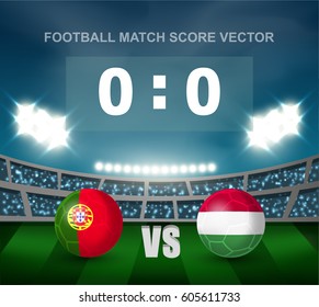 Portugal vs Hungary soccer ball in flag design on stadium background for football tournament , this image for sport match template or banner in vector illustration