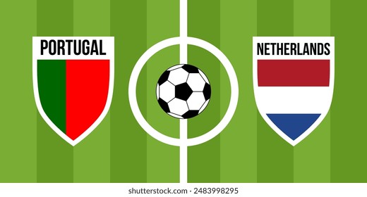portugal vs netherlands, teams shield shaped national flags