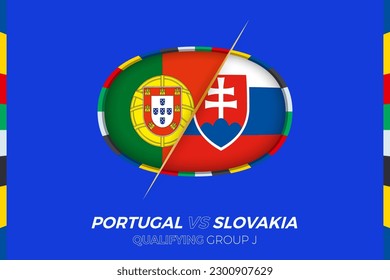 Portugal vs Slovakia icon for European football tournament qualification, group J. Competition icon on the stylized background.