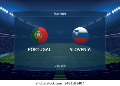 Portugal vs Slovenia. Soccer scoreboard broadcast graphic template. Europe football tournament 2024