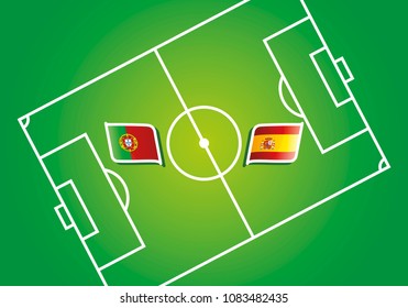 Portugal vs Spain flags vector green background